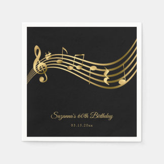 Elegant Gold Music Notes Modern 60th Birthday Napkin