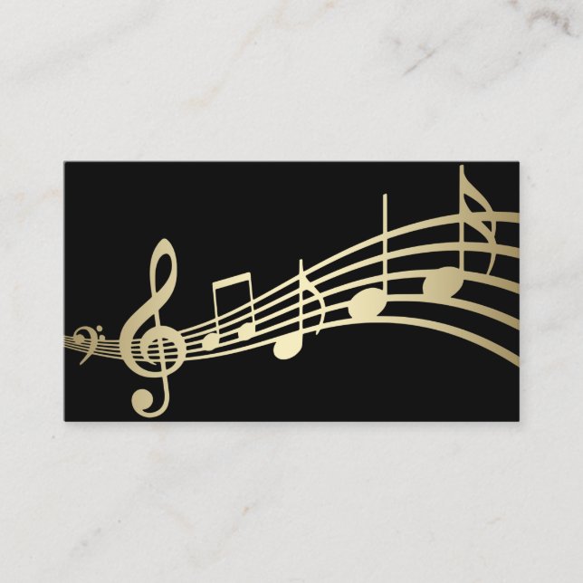 Elégant Gold Music Notes sur Black| Carte de visit (Devant)