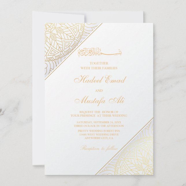 Elegant gold Muslim Wedding Invitation (Front)