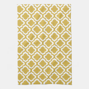Elegant Gold Mustard Moroccan Quatrefoil Clover Kitchen Towel