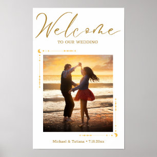 elegant  gold mystical photo wedding welcome  poster