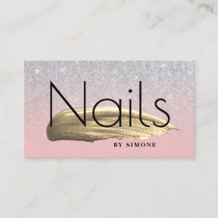 Elegant gold nail polish stroke silver glitter business card