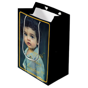 Elegant Gold Name Happy Birthday Medium Gift Bag