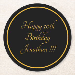 Elegant Gold Name Happy Birthday Paper Coaster