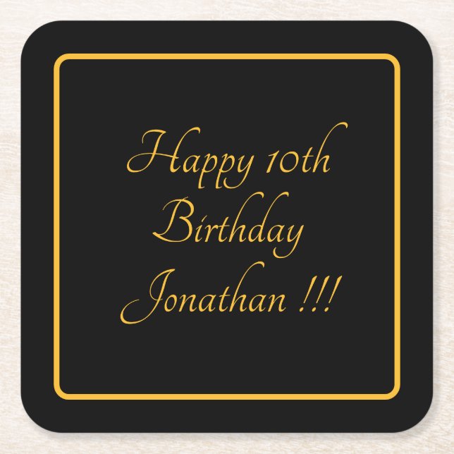 Elegant Gold Name Happy Birthday Paper Coaster (Front)