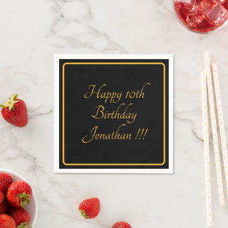 Elegant Gold Name Happy Birthday Paper Napkin
