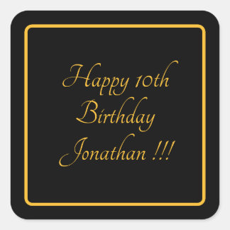 Elegant Gold Name Happy Birthday Square Sticker