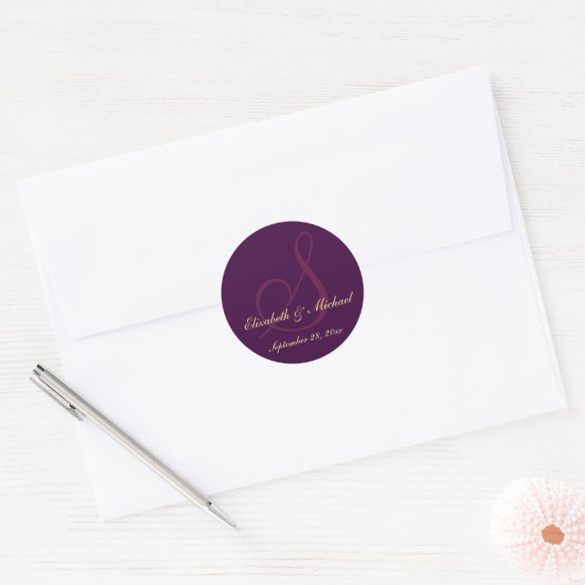 Elegant Gold Name Monogram Wedding Save The Date Classic Round Sticker (Envelope)