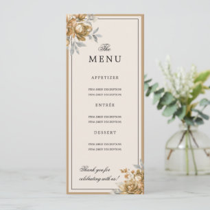 Elegant Gold Natural Rustic Floral Wedding Menu Invitation