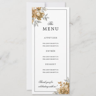 Elegant Gold Natural Rustic Floral Wedding Menu Invitation