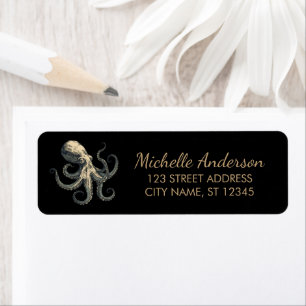 Elegant Gold Nautical Octopus Return Address     