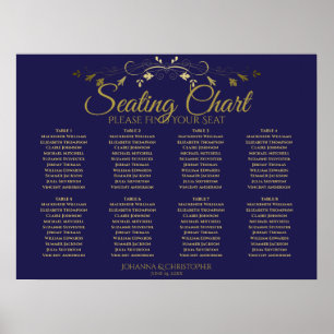 Elégant Gold & Navy 8 Table Mariage Tableau de siè