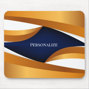 Elegant Gold & Navy Abstract Wave Personalize Mouse Pad