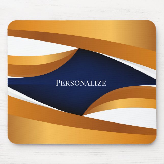 Elegant Gold & Navy Abstract Wave Personalize Mouse Pad (Front)