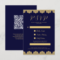 Elegant Gold Navy bleu islamique QR Code carte RSV