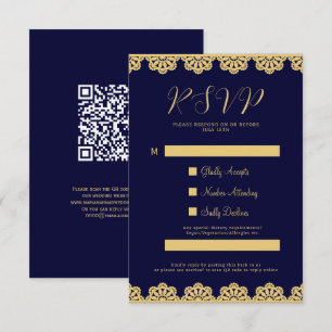 Elegant Gold Navy bleu islamique QR Code carte RSV