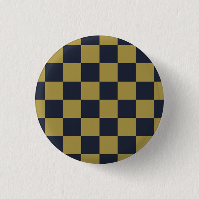Elegant Gold & Navy Blue Chequered Pattern 1 Inch Round Button (Front)