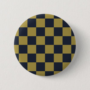 Elegant Gold & Navy Blue Chequered Pattern 2 Inch Round Button