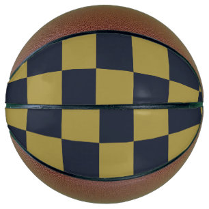 Elegant Gold & Navy Blue Chequered Pattern Basketball