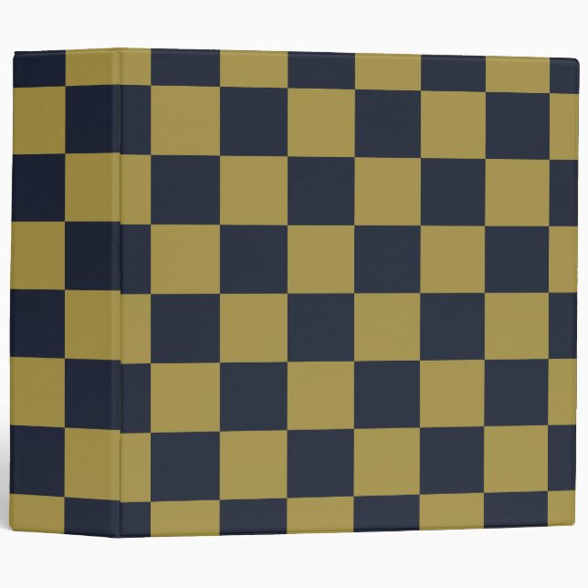 Elegant Gold & Navy Blue Chequered Pattern Binder (Front/Spine)