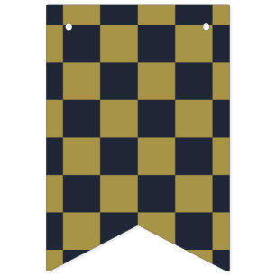 Elegant Gold & Navy Blue Chequered Pattern Bunting Flags
