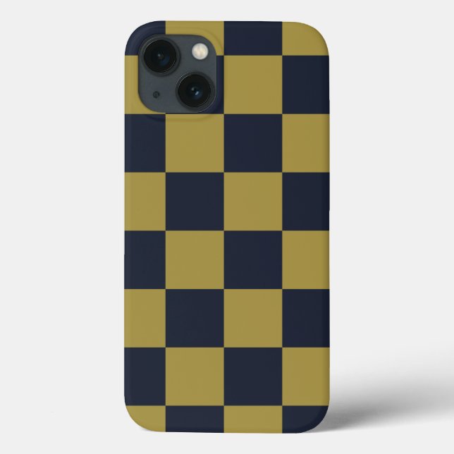 Elegant Gold & Navy Blue Chequered Pattern Case-Mate iPhone Case (Back)