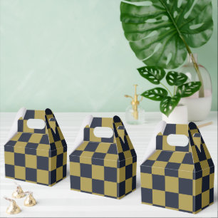 Elegant Gold & Navy Blue Chequered Pattern Favor Box