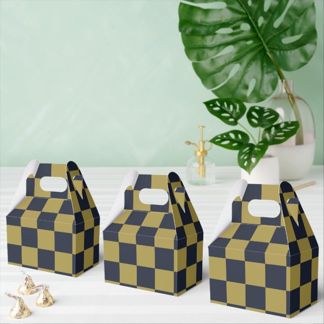 Elegant Gold & Navy Blue Chequered Pattern Favor Box (Multiple)