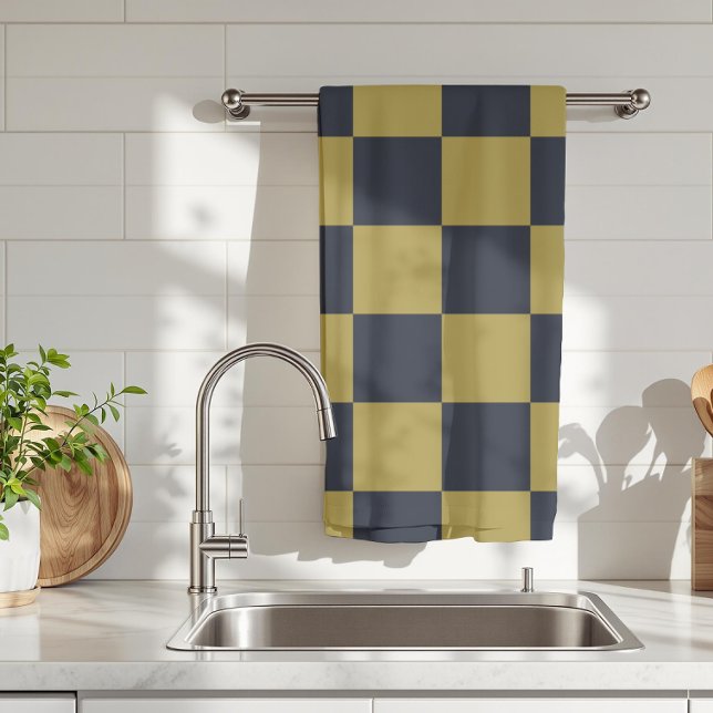 Elegant Gold & Navy Blue Chequered Pattern Kitchen Towel (Creator Uploaded)