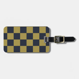 Elegant Gold & Navy Blue Chequered Pattern Luggage Tag