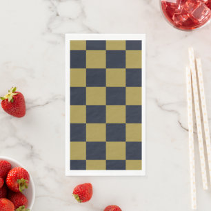 Elegant Gold & Navy Blue Chequered Pattern Napkin