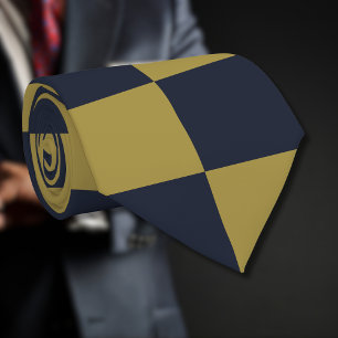 Elegant Gold & Navy Blue Chequered Pattern Tie
