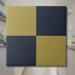 Elegant Gold & Navy Blue Chequered Pattern Tile