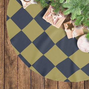 Elegant Gold & Navy Blue Diamond Pattern Brushed Polyester Tree Skirt