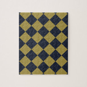 Elegant Gold & Navy Blue Diamond Pattern Jigsaw Puzzle