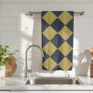 Elegant Gold & Navy Blue Diamond Pattern Kitchen Towel