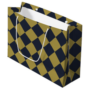 Elegant Gold & Navy Blue Diamond Pattern Large Gift Bag