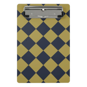 Elegant Gold & Navy Blue Diamond Pattern Mini Clipboard