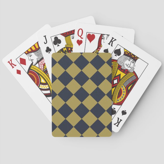 Elegant Gold & Navy Blue Diamond Pattern Playing Cards (Back)