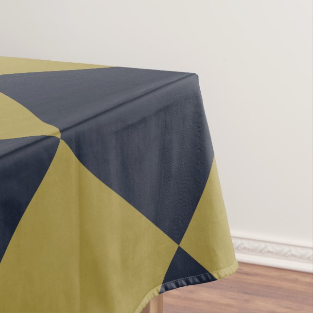 Elegant Gold & Navy Blue Diamond Pattern Tablecloth (In Situ)