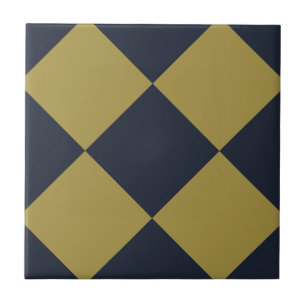 Elegant Gold & Navy Blue Diamond Pattern Tile