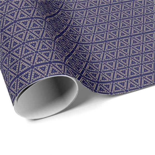 Elegant gold navy blue geometric pattern modern wrapping paper (Roll Corner)