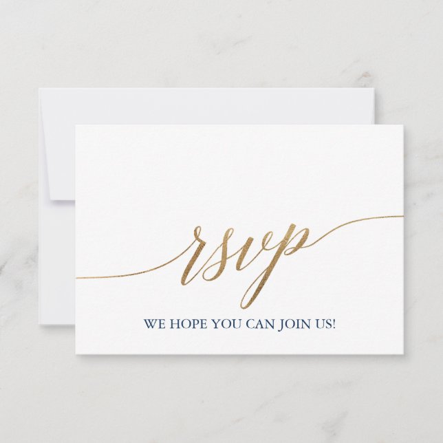 Elegant Gold & Navy Blue Menu Choice Carte RSVP (Devant)