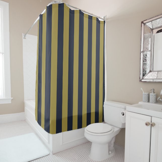 Elegant Gold & Navy Blue Vertical Stripes (In Situ)