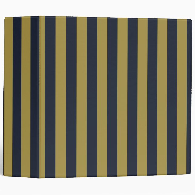 Elegant Gold & Navy Blue Vertical Stripes Binder (Front/Spine)