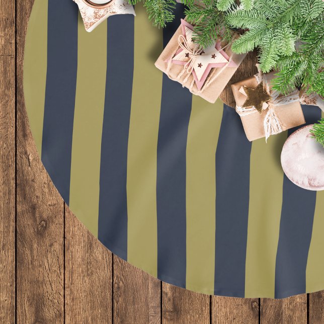 Elegant Gold & Navy Blue Vertical Stripes Brushed Polyester Tree Skirt (Creator Uploaded)