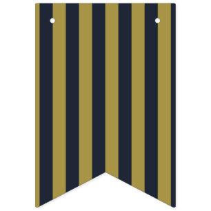 Elegant Gold & Navy Blue Vertical Stripes Bunting Flags