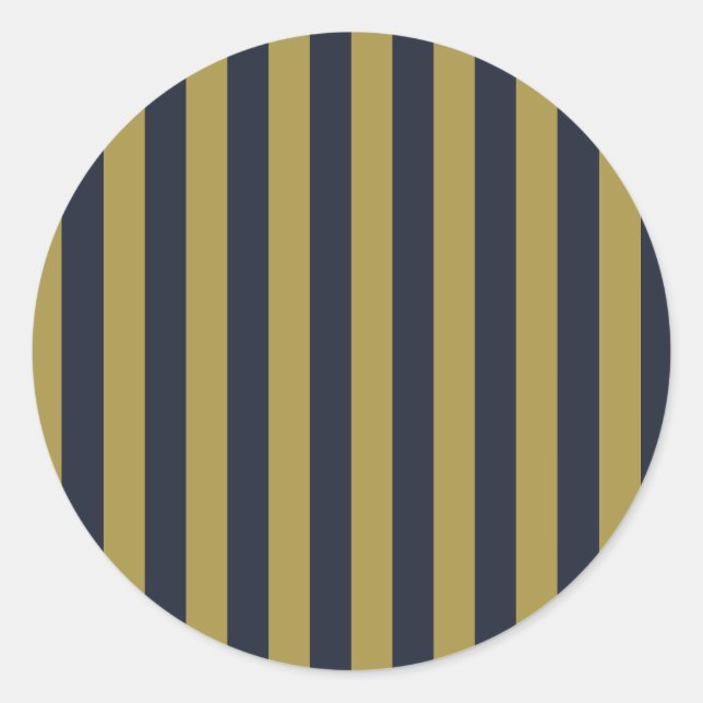 Elegant Gold & Navy Blue Vertical Stripes Classic Round Sticker (Front)