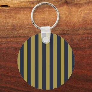 Elegant Gold & Navy Blue Vertical Stripes Keychain