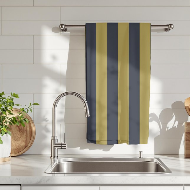 Elegant Gold & Navy Blue Vertical Stripes Kitchen Towel (Creator Uploaded)